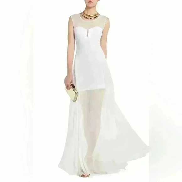 BCBG MAXAZRIA WHITE SHEER GOWN SIZE SMALL - Picture 1 of 3